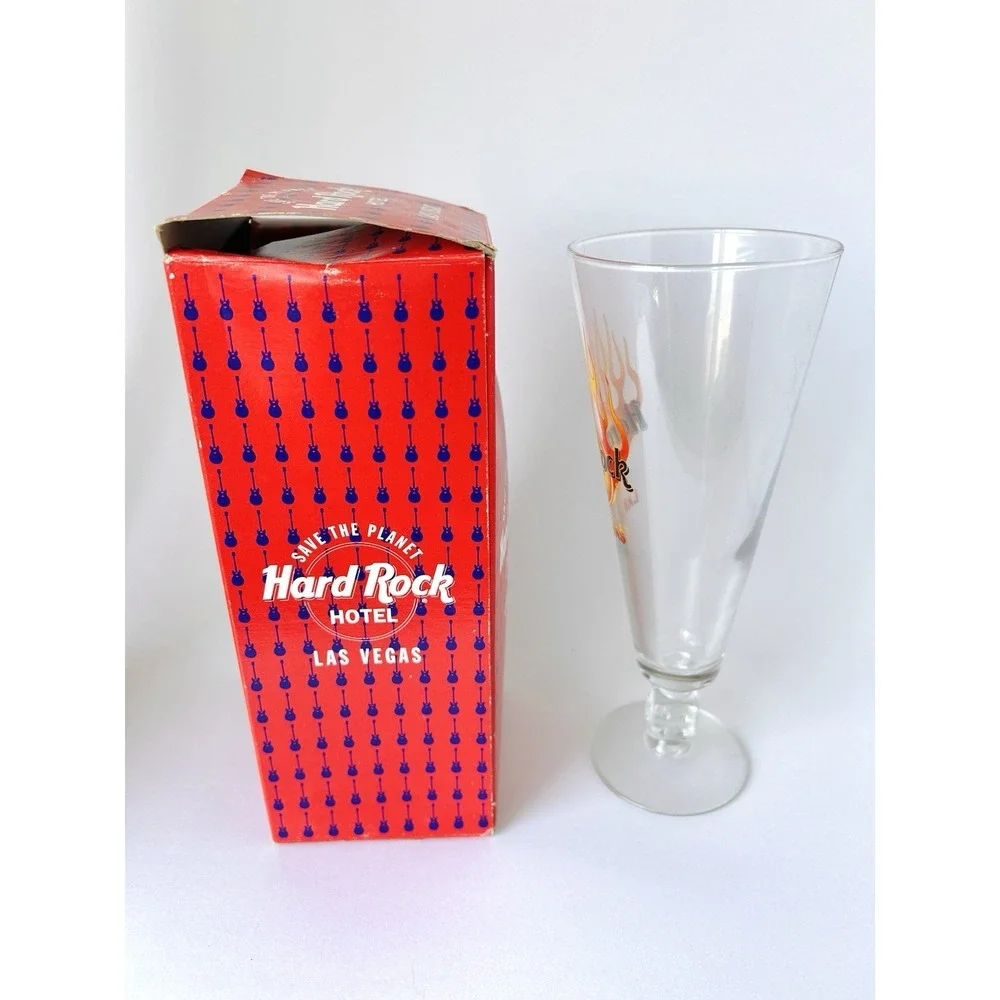 Hard Rock Hotel Las Vegas Vintage Beer‎ Glass Dice & Flames Logo 9